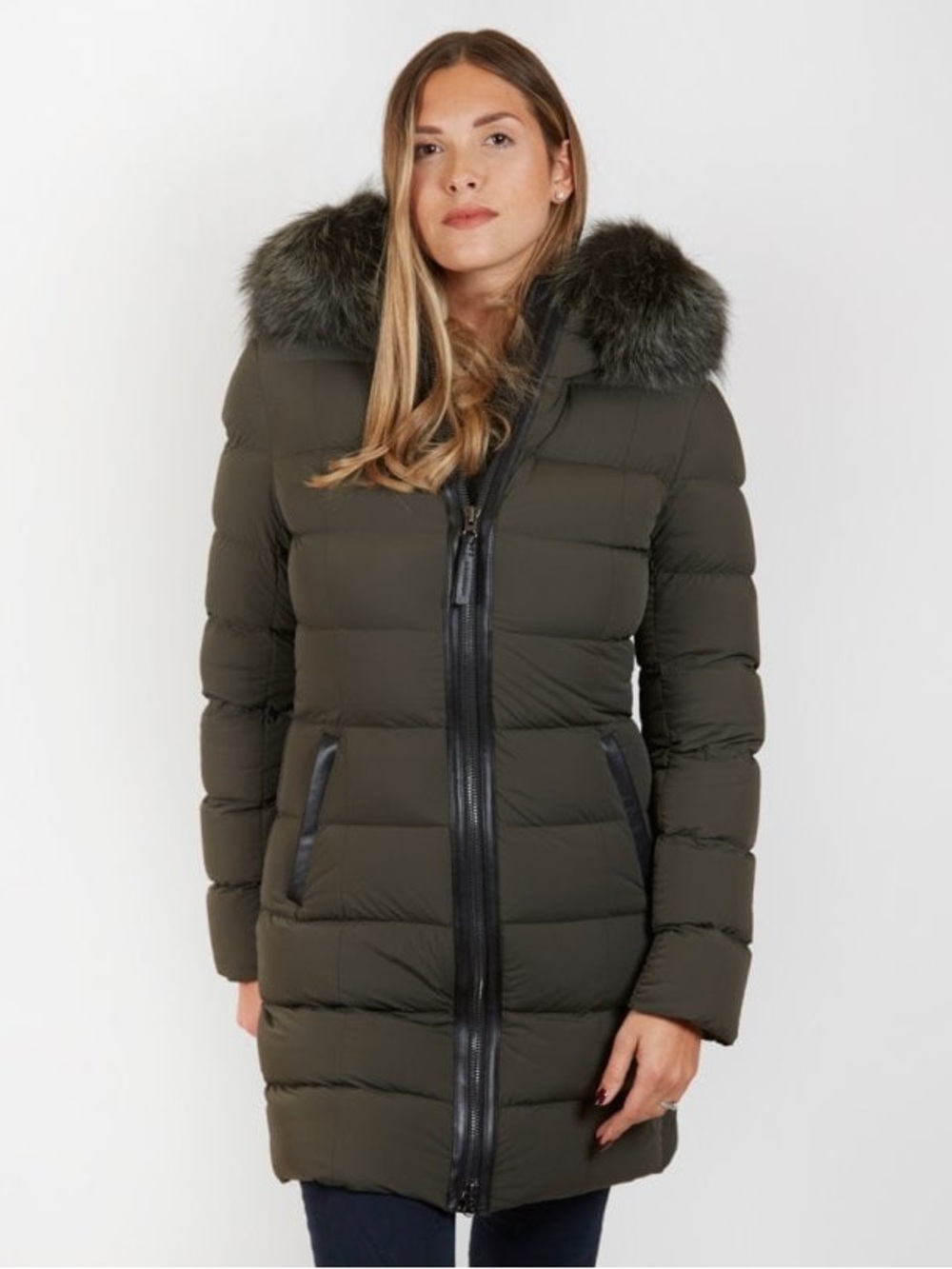 Mackage Olive Green Quilted Puffer Coat with Fur-Trim Hood
